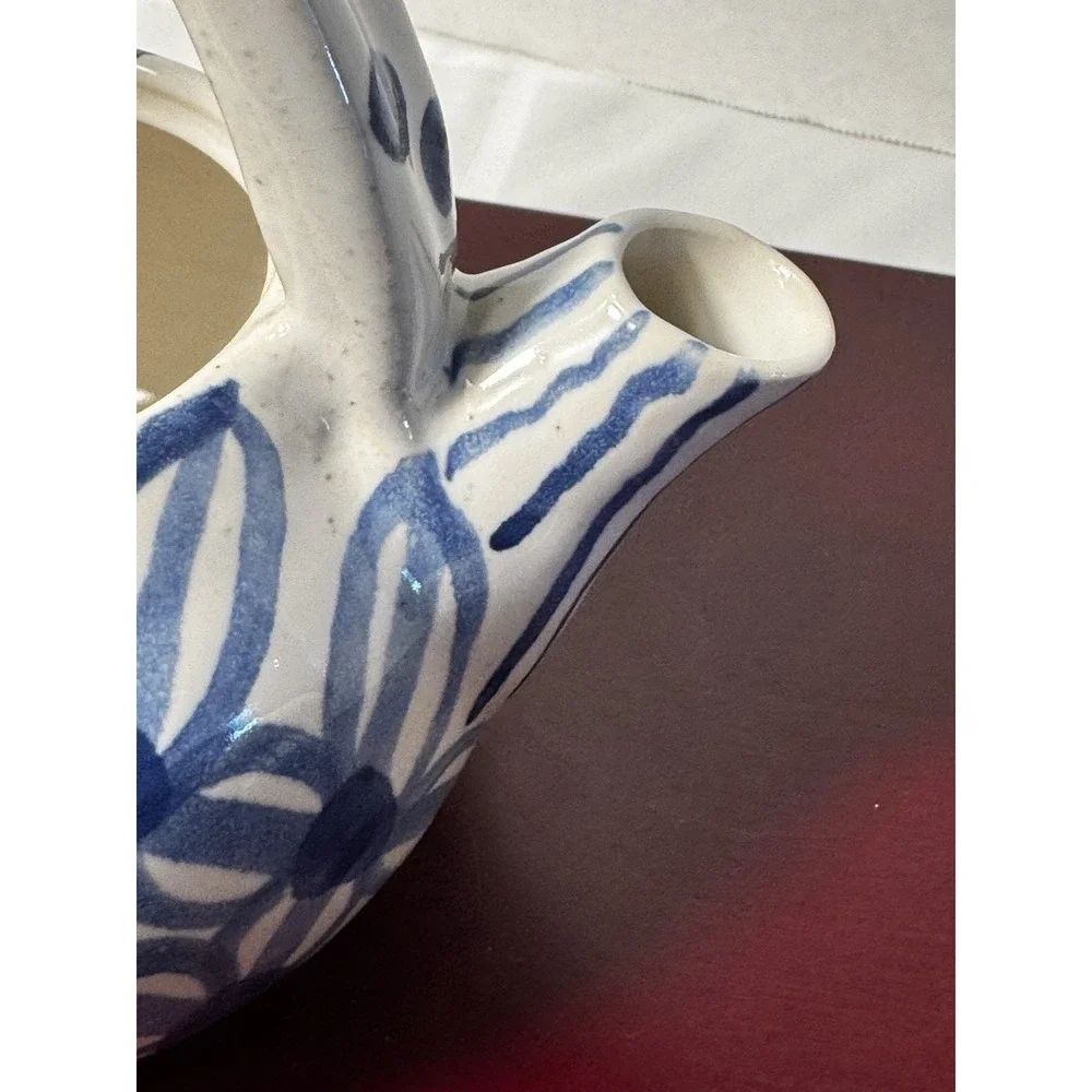 Vintage Blue and White Tea Pot with Lid, Asian Design
